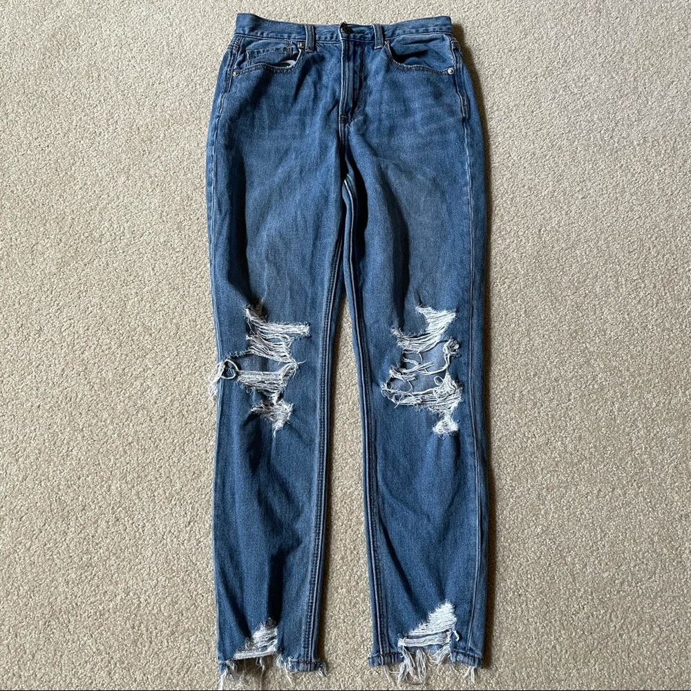 American Eagle Outfitters Mom Jean High Rise Distressed Chewed Hem Medium Wash-2